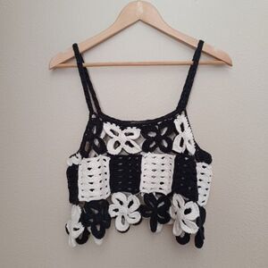 Urban Outfitters Black and White Crochet Crop Tank Top